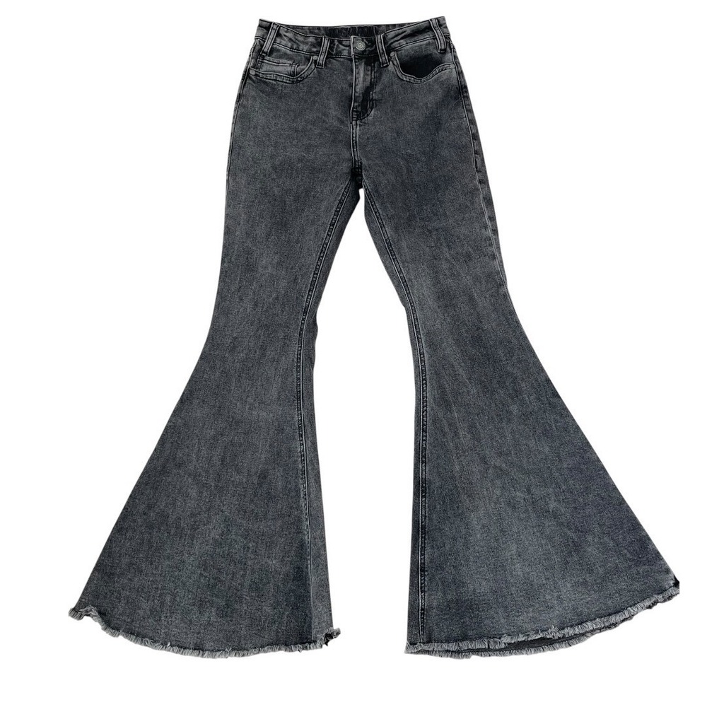 Rock & Roll Denim Bell Bottom Jeans Womens 26 Black Excellent High Rise Flare - Picture 2 of 15